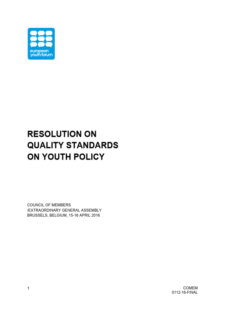 0112-16 Resolution Quality Standards Youth Policy FINAL WEBSITE-1 | PDF ...