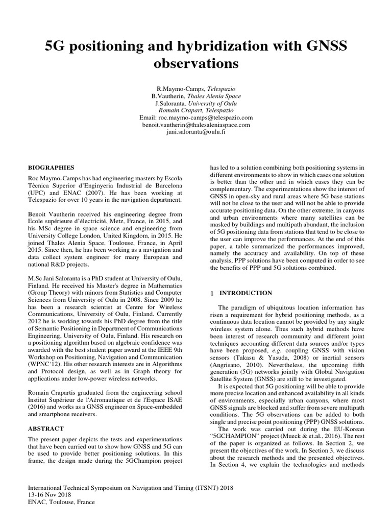 Hybrid 5G-GNSS Positioning Solutions | PDF