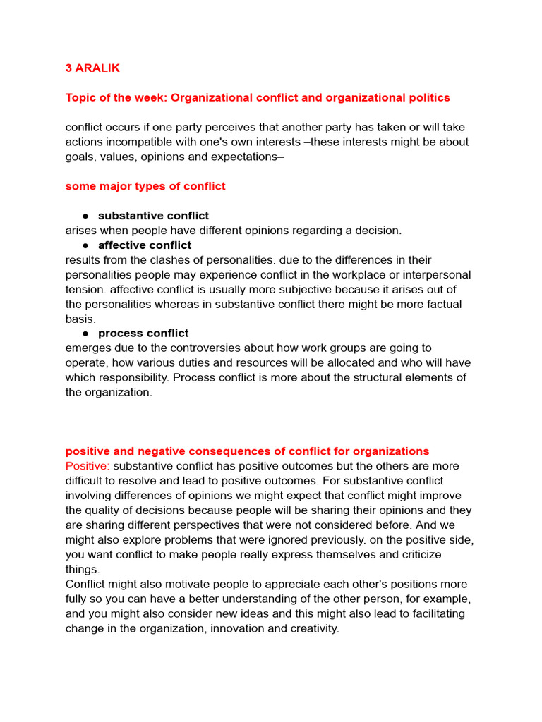Organizational Behavior Class Lectures Notes | PDF | Conflict (Process ...