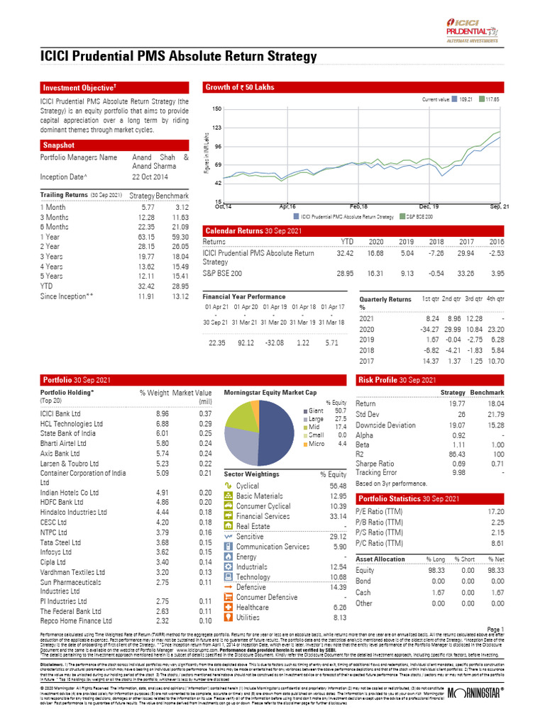 ICICI Prudential PMS Absolute Return Overview | PDF | Beta (Finance ...