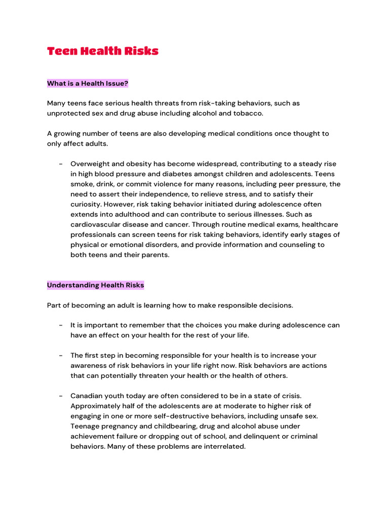 U2L5 - Teen Health Risks | PDF | Adolescence | Smoking