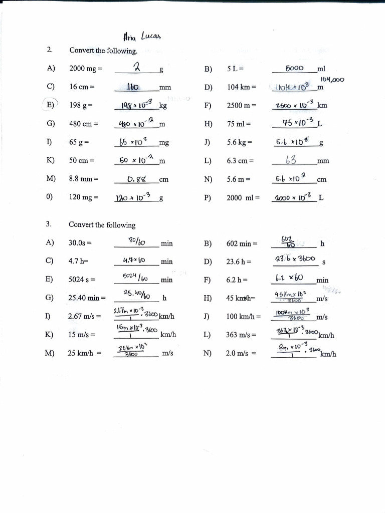 Unit Conversion Worksheet for Physics | PDF