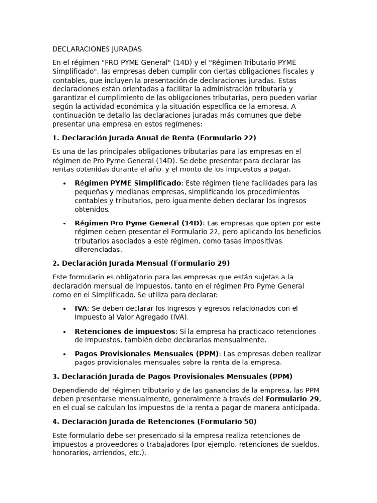 Declaraciones Juradas en Régimen Pro PYME | PDF | Impuestos | Pequeñas ...