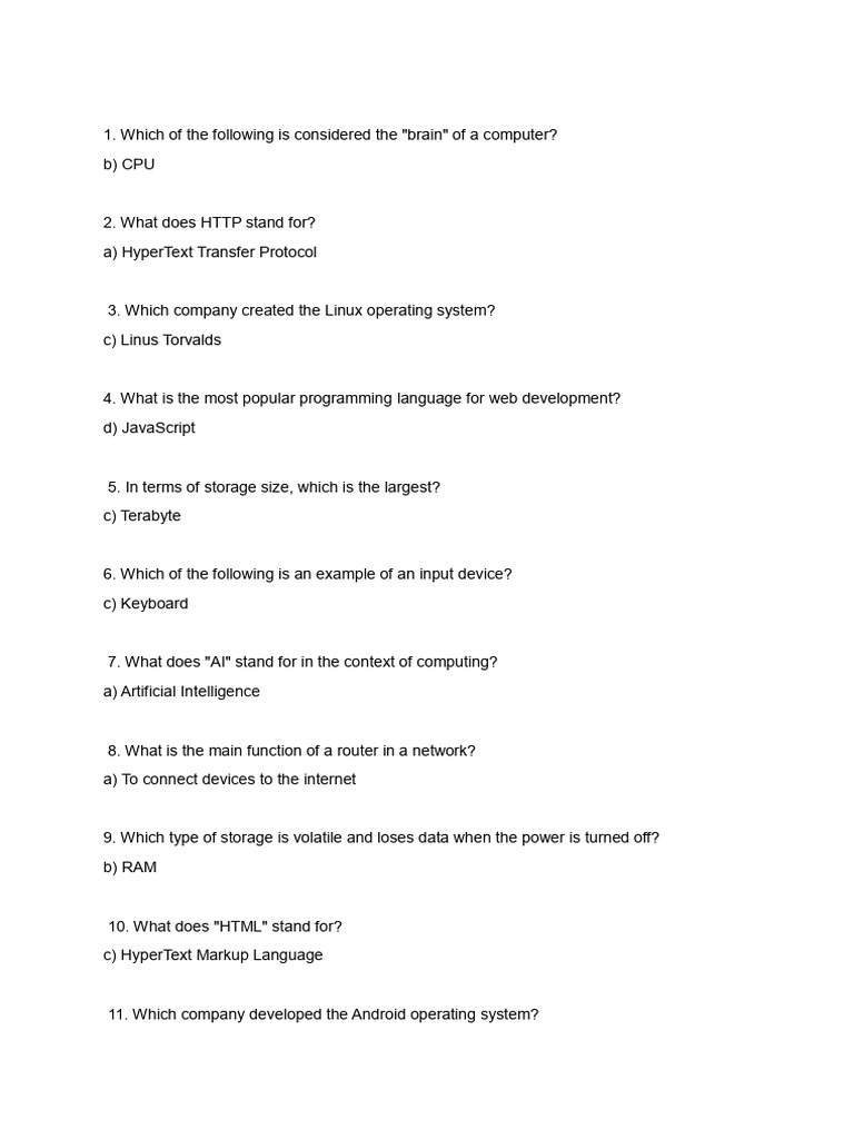 Essential Computer Science Quiz Facts | PDF
