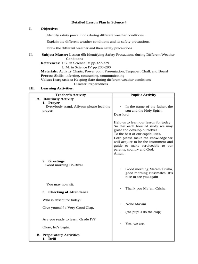 Weather Safety Precautions Lesson Plan | PDF | Weather | Rain