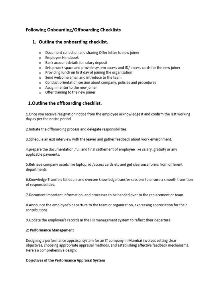 Onboarding and Offboarding Checklists | PDF | Performance Appraisal | Goal