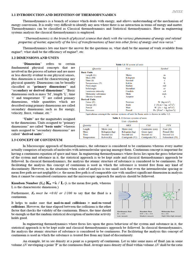 Applied Thermodynamics Chapter 1.1 1.10 Handout YEE | PDF ...