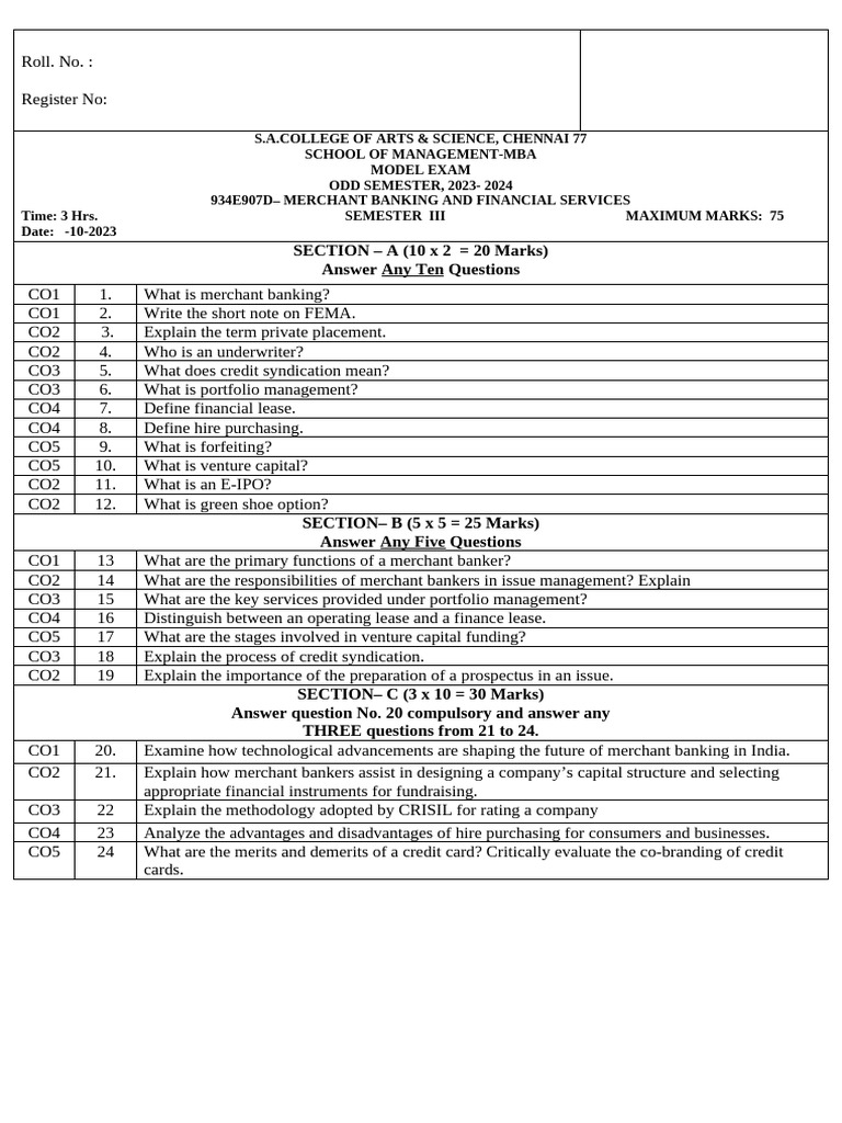 Model Exam Question Paper | PDF | Investing | Private Sector
