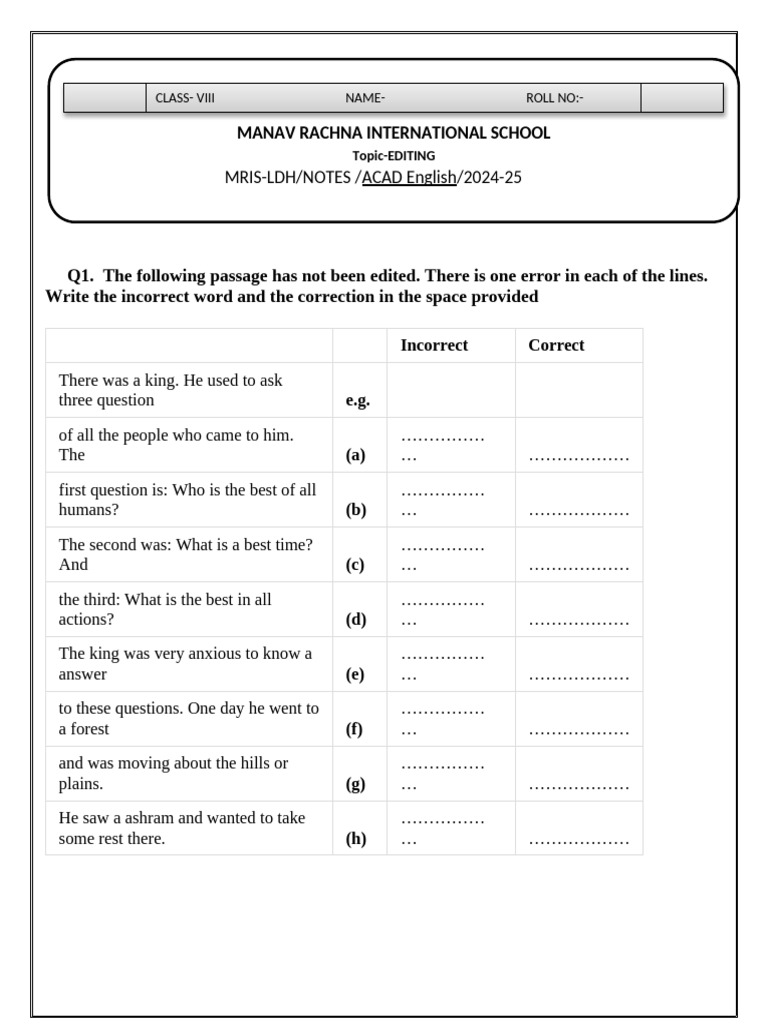 Editing Errors Correction Exercise | PDF