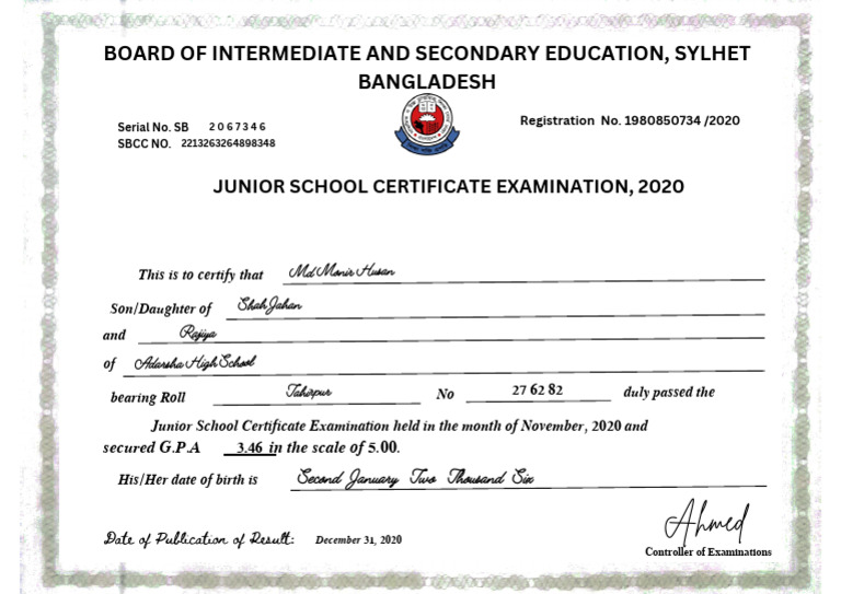 JSC Certificate Examination 2020 | PDF