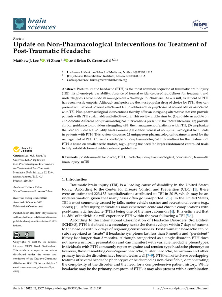 Update On Non-Pharmacological Interventions For Treatment of | PDF ...