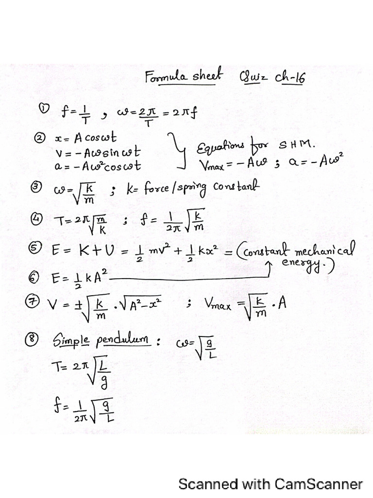 Chapter-16 Formula Sheet | PDF