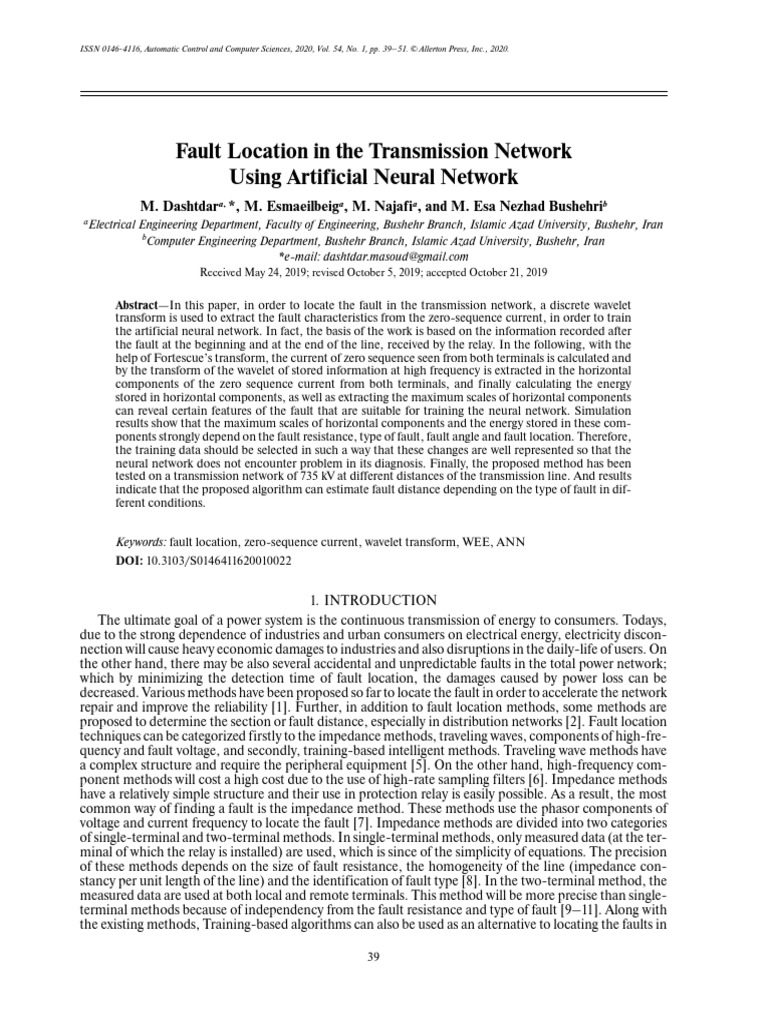 Fault Location in Transmission Lines... | PDF | Wavelet | Artificial ...