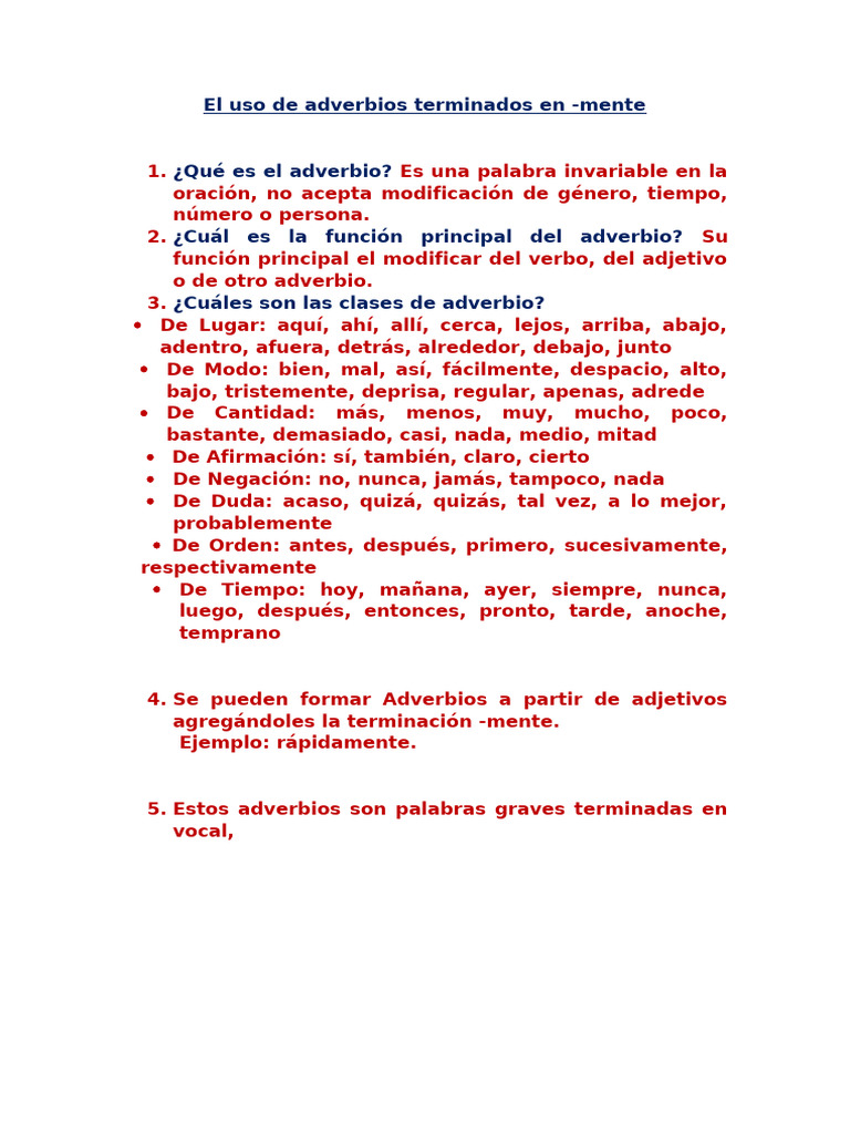 El Uso de Adverbios | PDF | Adverbio | Tipología Lingüística