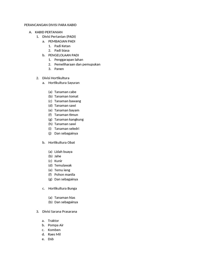 Struktur Divisi Pertanian dan Peternakan | PDF