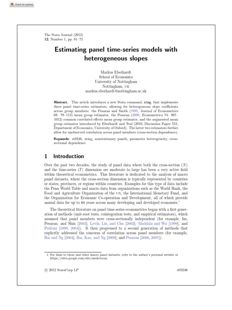 Eberhardt 2012 Estimating Panel Time Series Models With Heterogeneous ...