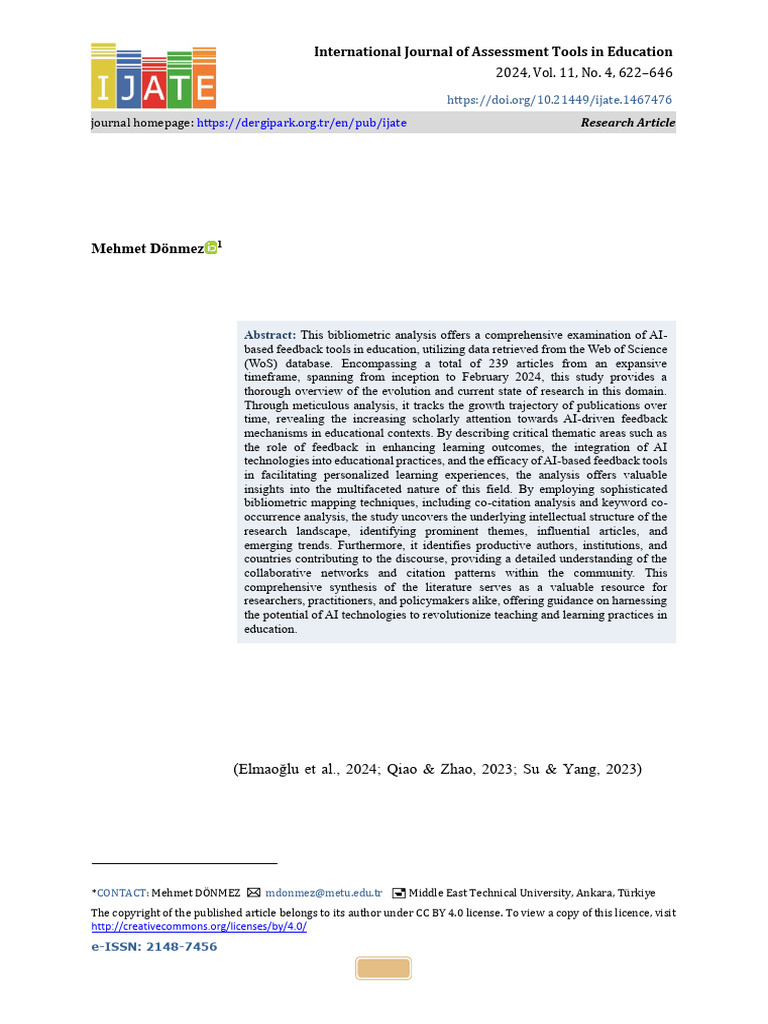 AI-based Feedback Tools in Education a Comprehensive Bibliometric ...