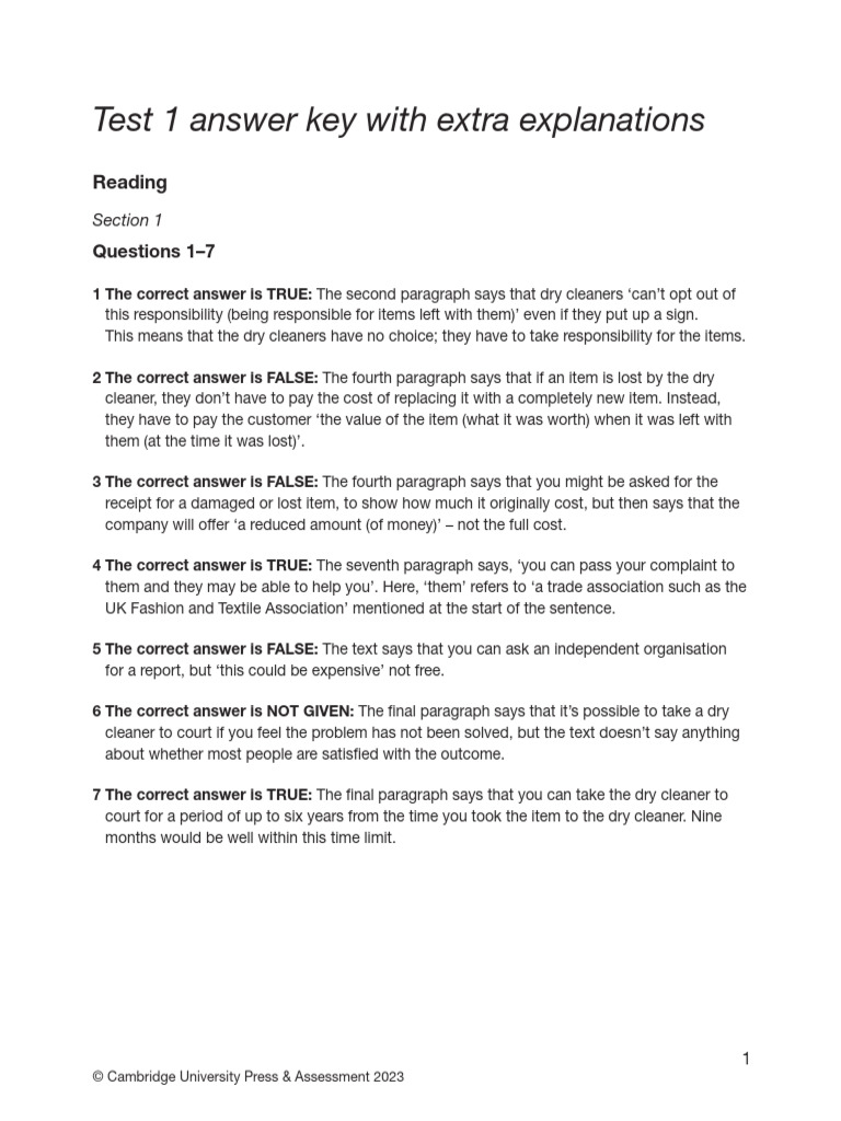 IELTS 18 Test 1 Reading Answers | PDF | International English Language ...