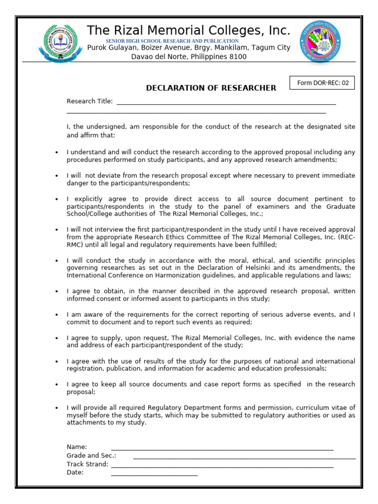 Senior High School Research Guidelines | PDF | Consent