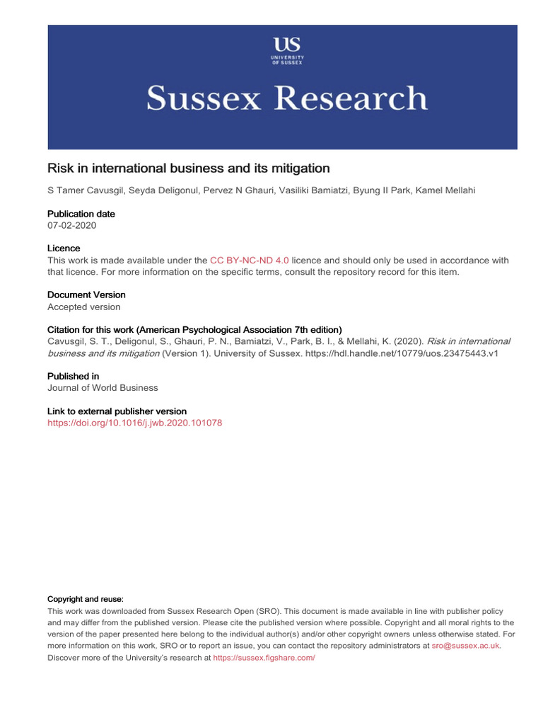 Risk in International Businesses | PDF | Risk | Multinational Corporation
