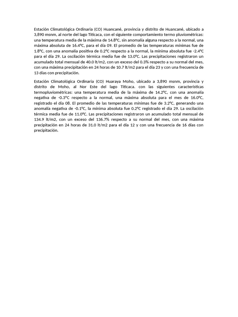 Puno Estacion Climatologica | PDF