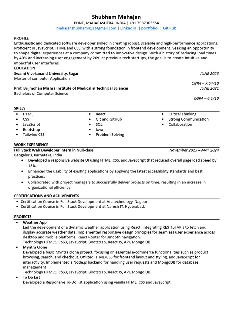 Resume Format | PDF | Java Script | Bootstrap (Front End Framework)