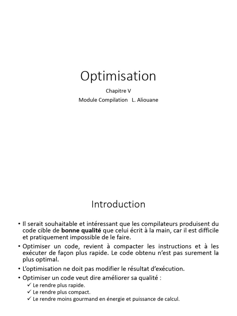 Optimisation du Code par Compilation | PDF | Optimisation de programme ...