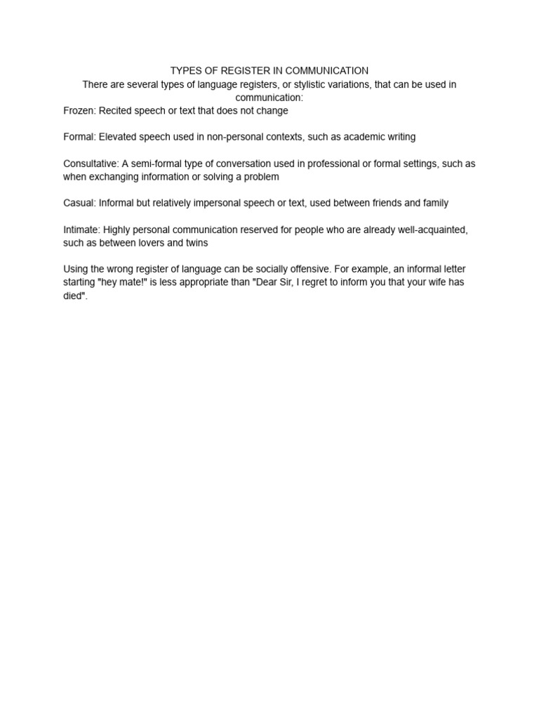Types of Language Registers Explained | PDF