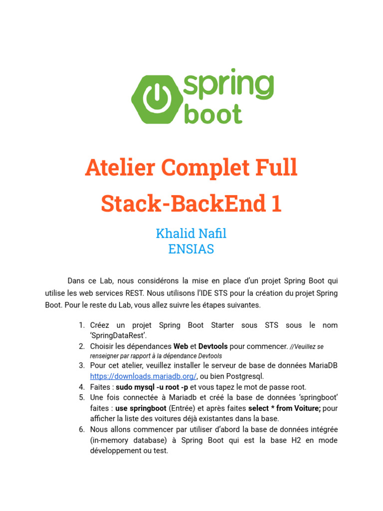 Atelier Spring Boot : Création API REST | PDF | Informatique ...