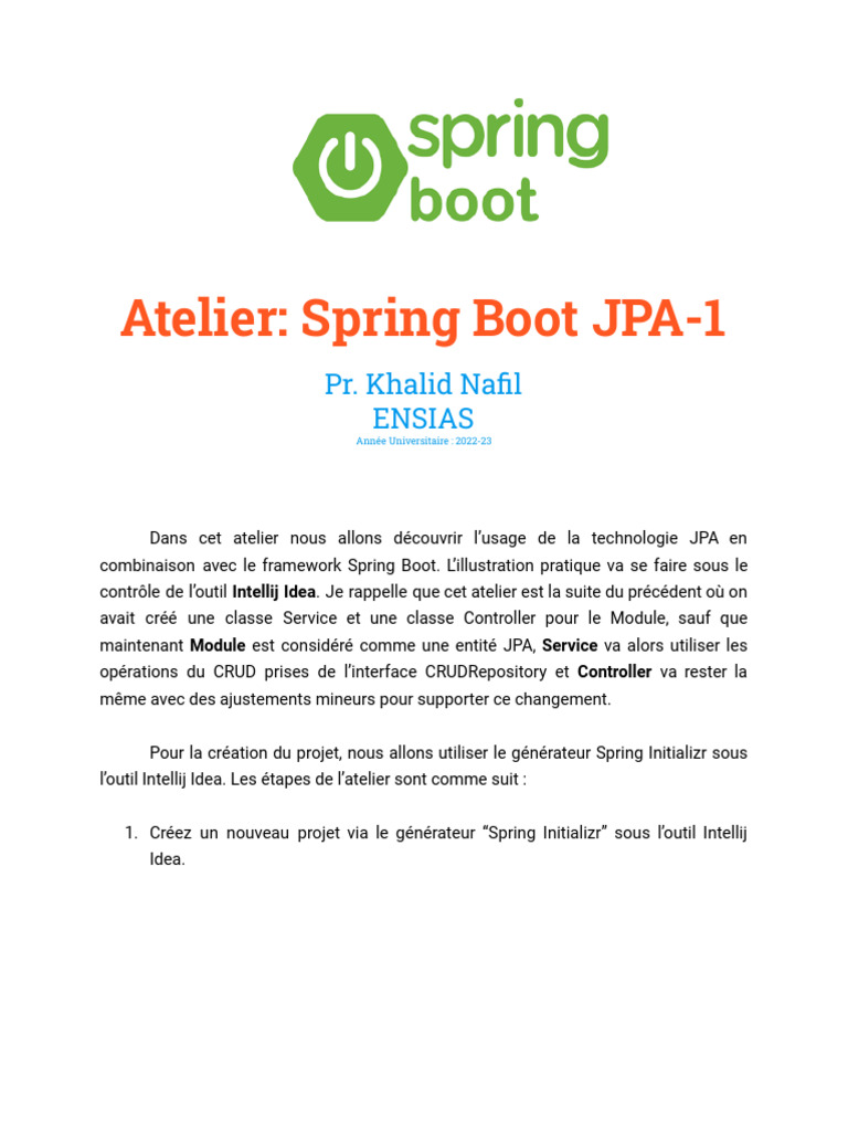 Atelier Spring Boot avec JPA | PDF | Développement de logiciel ...