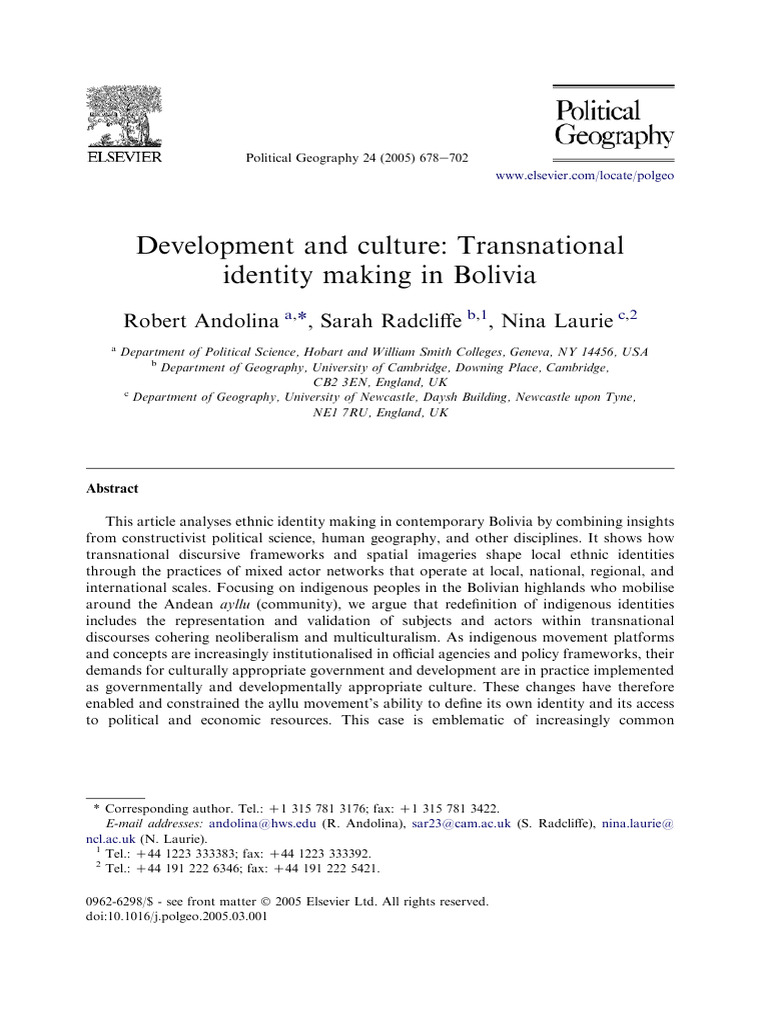 Development and Culture-Transnational Identity Making in Bolivia ...
