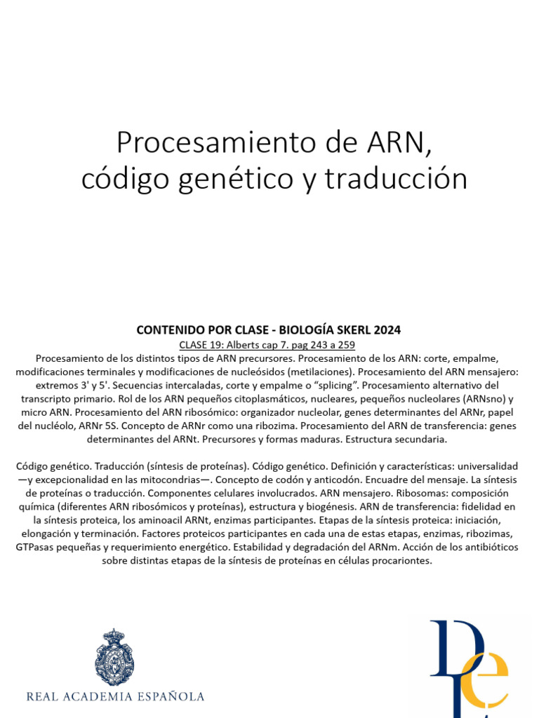 19 Procesamiento de ARN Codigo Genetico y Traduccion | PDF | Codigo ...