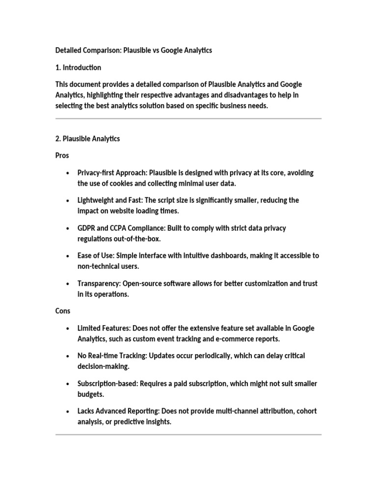 Plausible Vs Google Analytics Comparison | PDF | Analytics | Usability