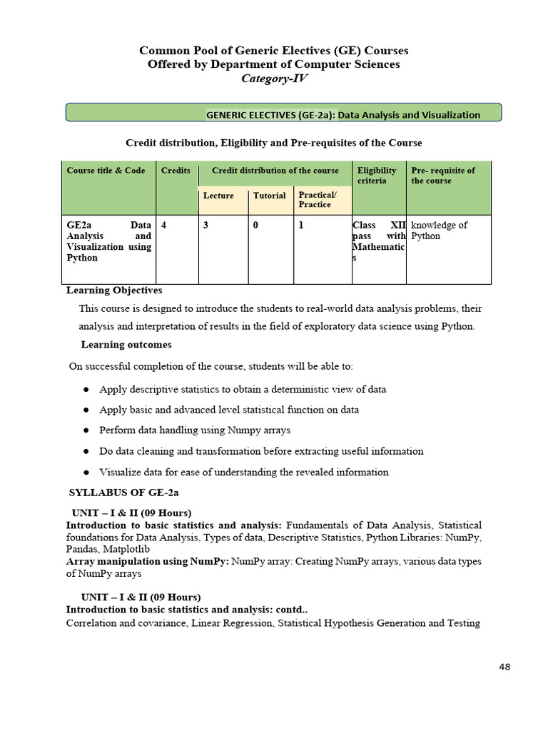 Cs 2 Sem Syllabus Pdf Statistics Data
