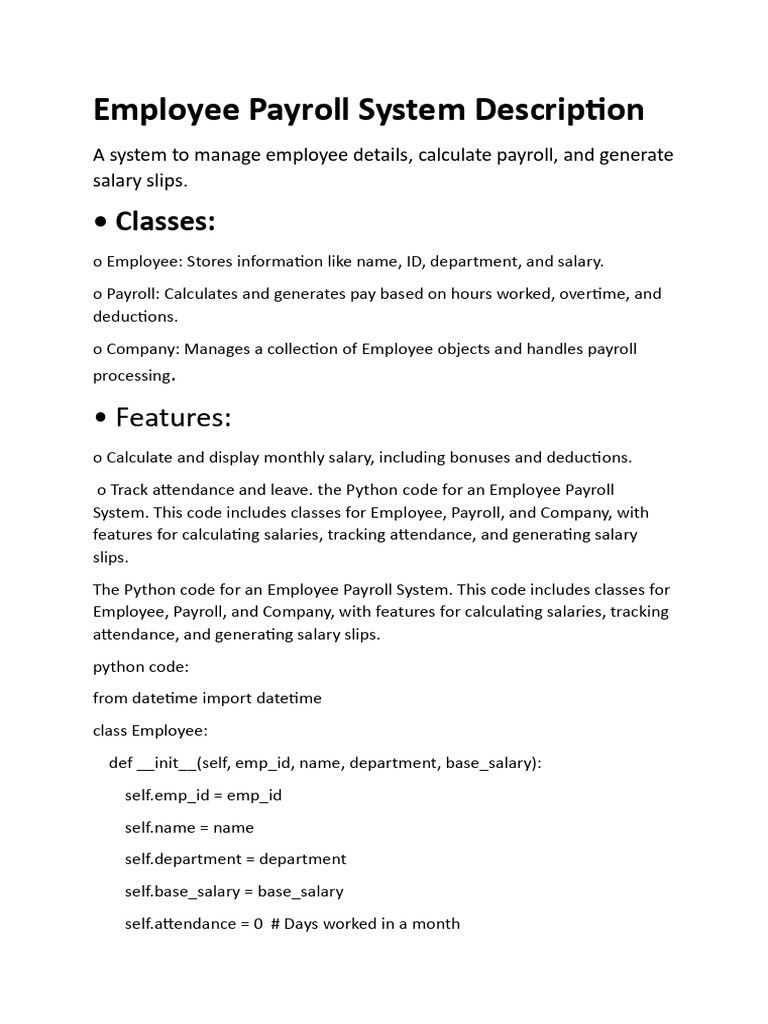 Employee Payroll System Description verru anna | PDF | Payroll | Overtime