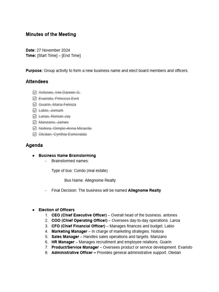 Business English - Minutes of The Meeting | PDF | Chief Financial ...