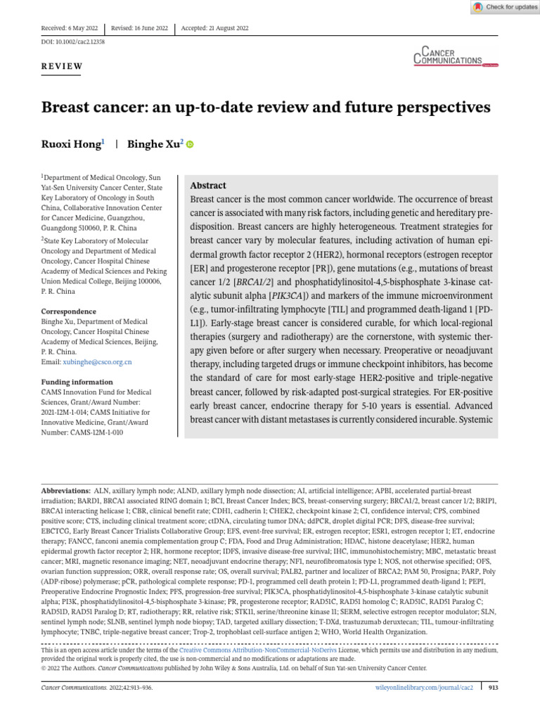Cancer Communications - 2022 - Hong - Breast cancer an up‐to‐date ...
