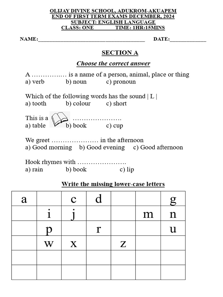 Class 1 English Language PDF