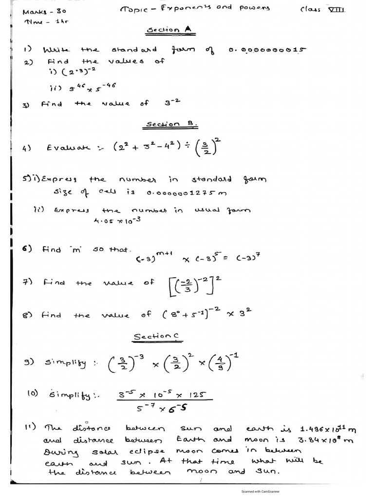 Exponents and Power. | PDF