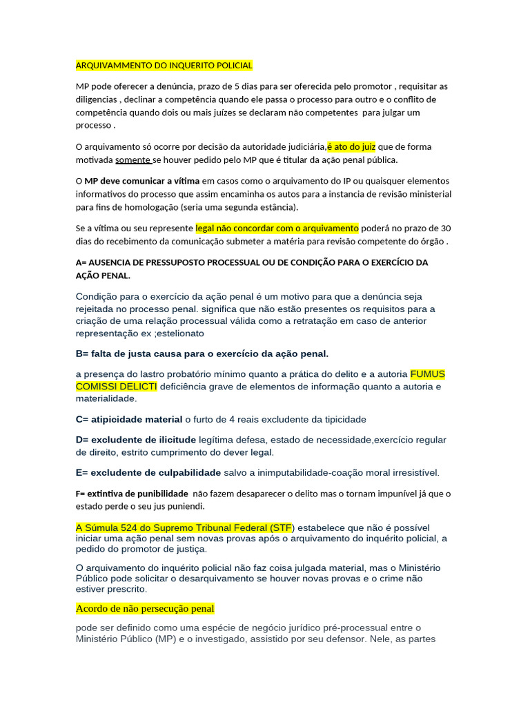 ARQUIVAMENTO DO INQUERITO POLICIAL | PDF | Crimes | Crime e Violência