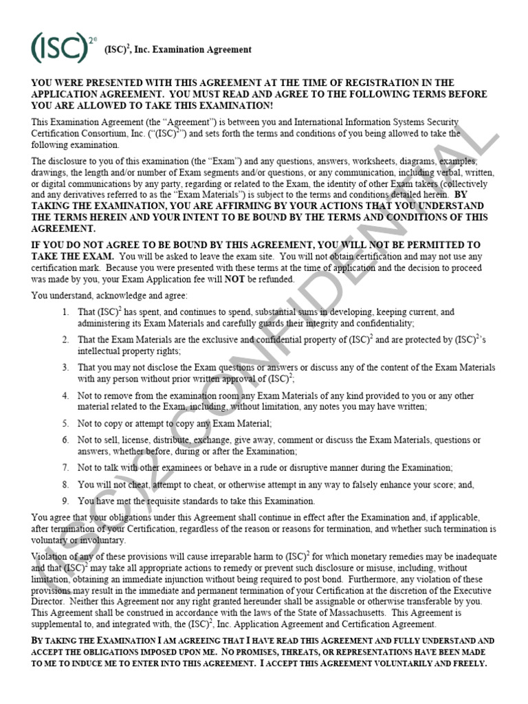 (ISC)2 Examination Agreement Terms | PDF | Common Law | Justice