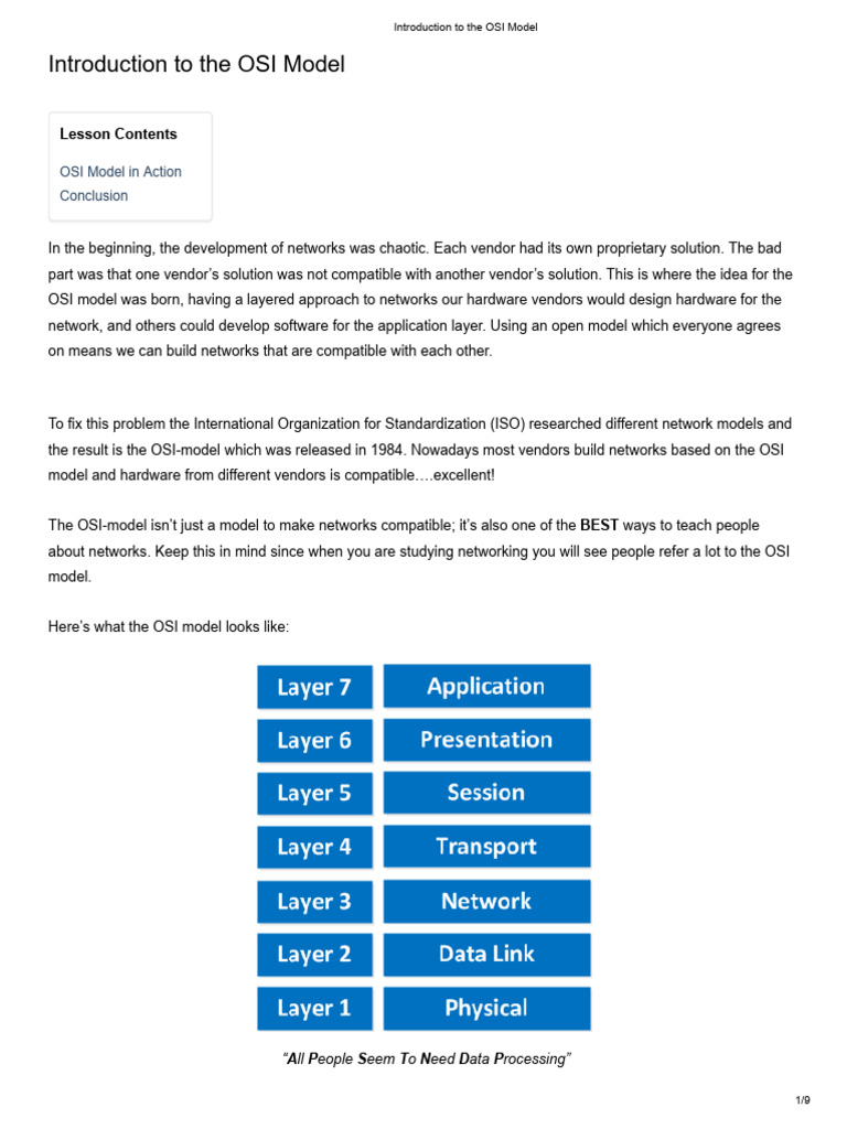 Chap 1- Introduction to the OSI Model | PDF | Internet Protocol Suite ...