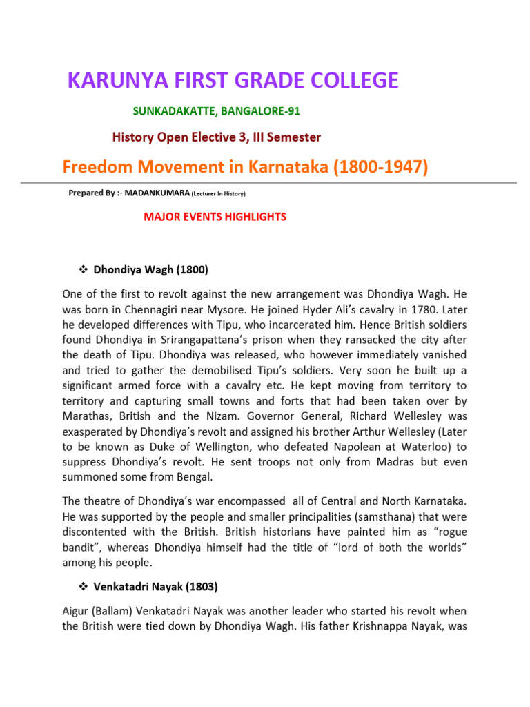 Karnataka Freedom Movement Overview | PDF | Mahatma Gandhi | Indian ...