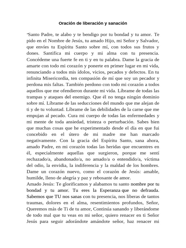 Oración de sanación y liberación espiritual | PDF | Pecado | Amor