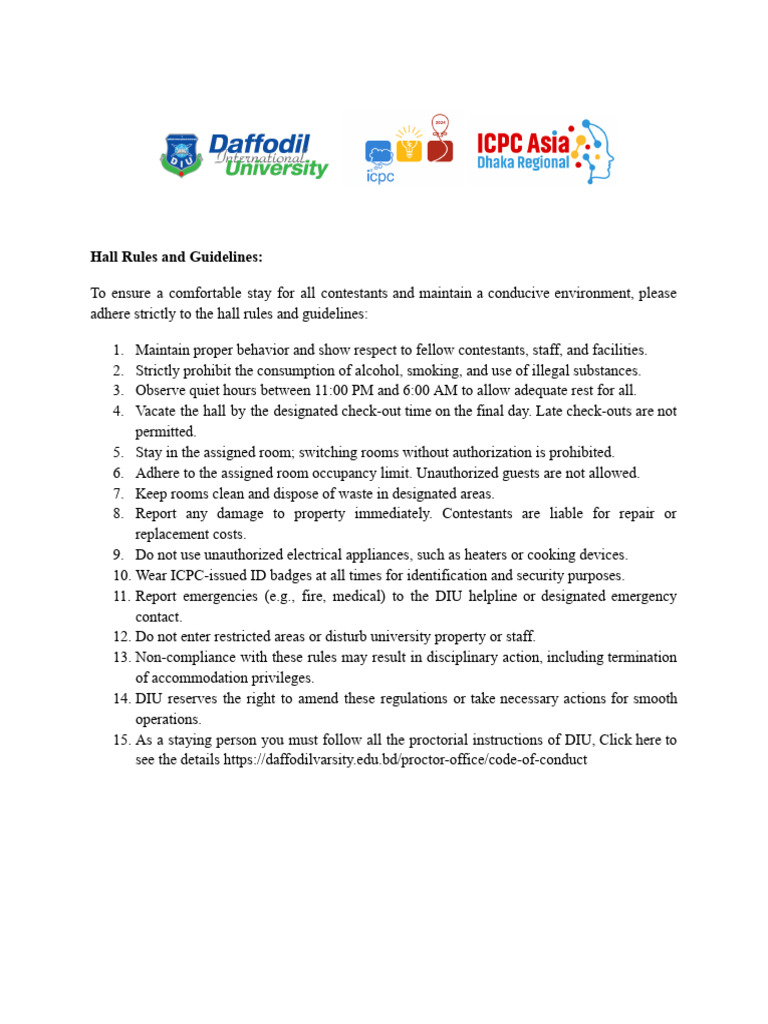 Contestant Hall Rules and Guidelines | PDF