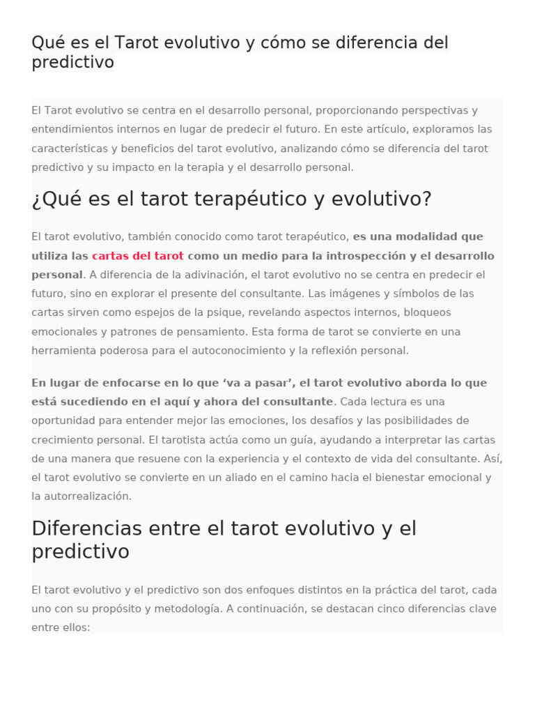 Diferencias entre Tarot Evolutivo y Predictivo | PDF | Tarot | Las ...