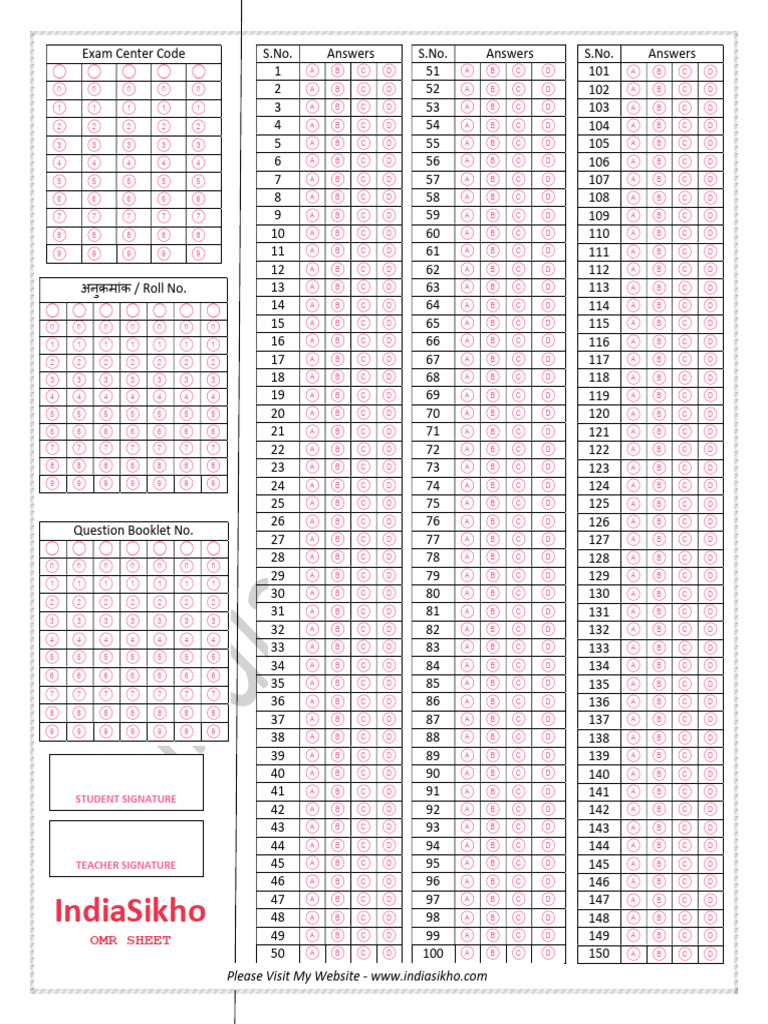 150 Question OMR Sheet Download | PDF