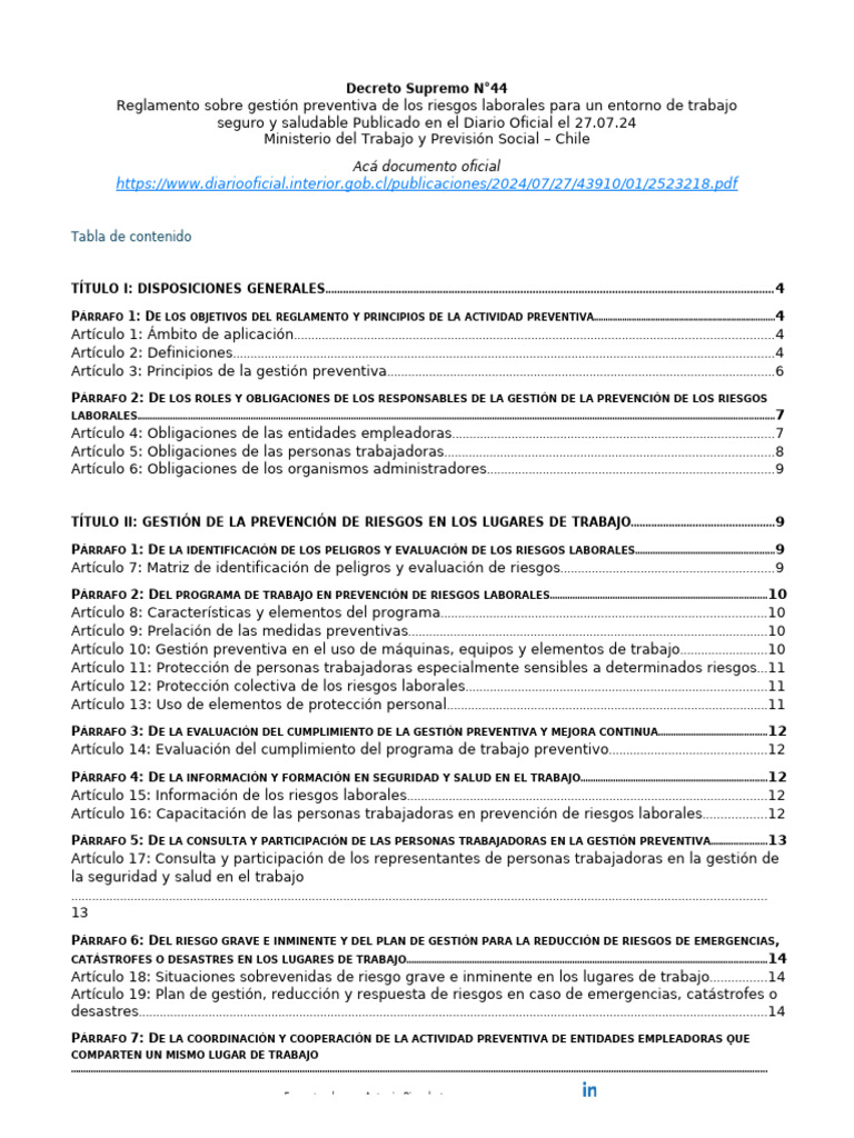 DS 44 | PDF | Derecho laboral | Riesgo