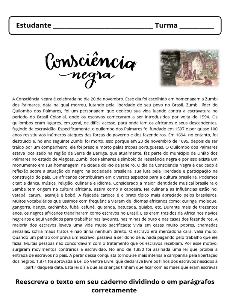 Consciência Negra: História e Legado | PDF | Escravidão | Sociedade das ...