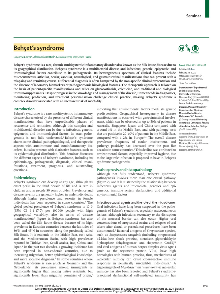 Behçet syndrome | PDF | Infection | Streptococcus